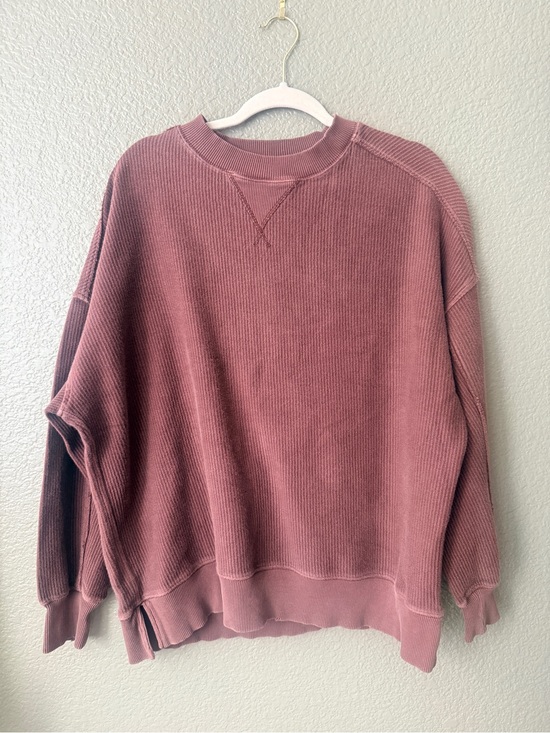 aerie Sweaters - Women’s Cozy Ribbed Crewneck Sweatshirt — Washed Rose